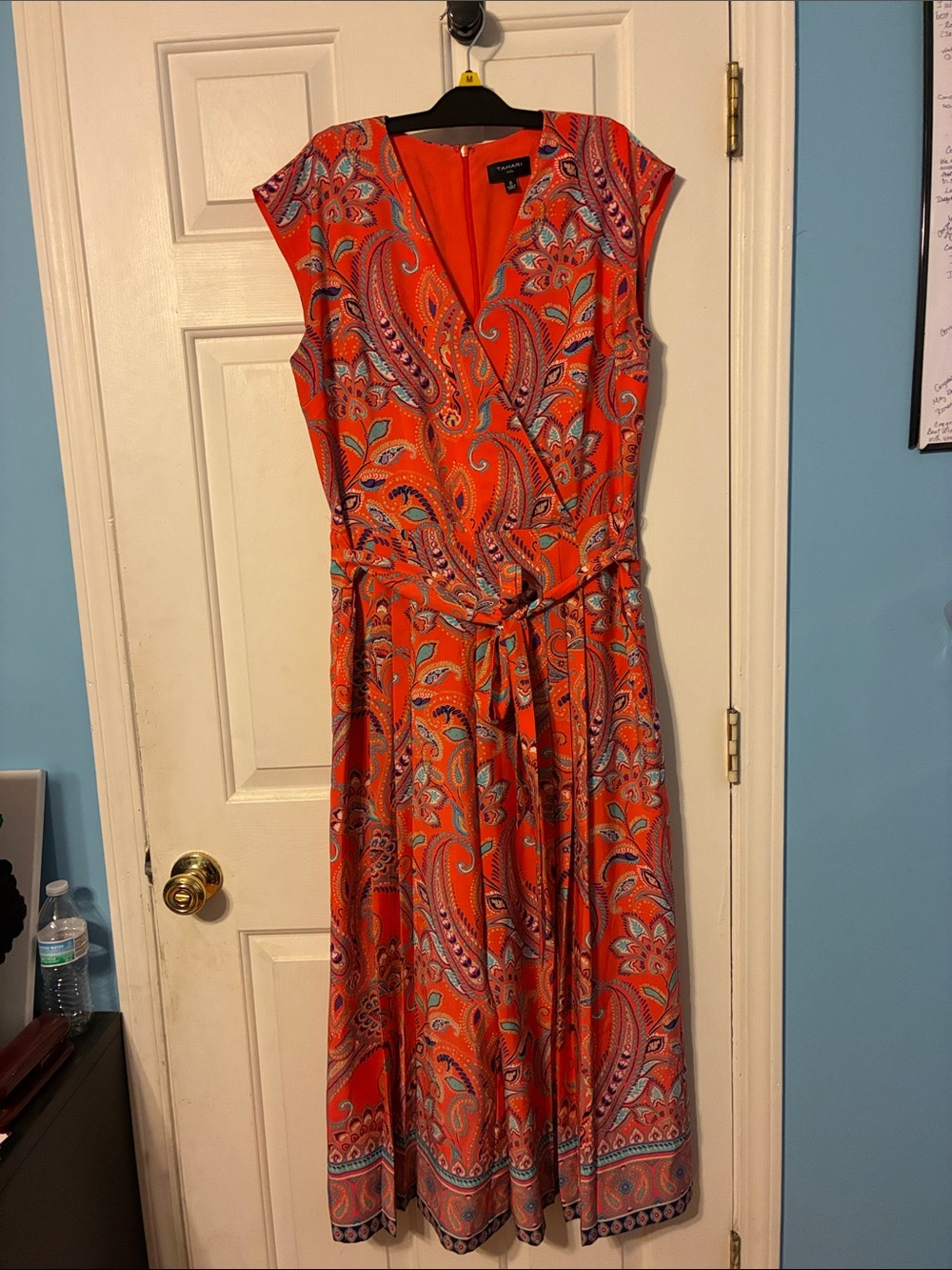 Tahiti  Orange Paisley Tie-Waist Wide Leg Jumpsuit
